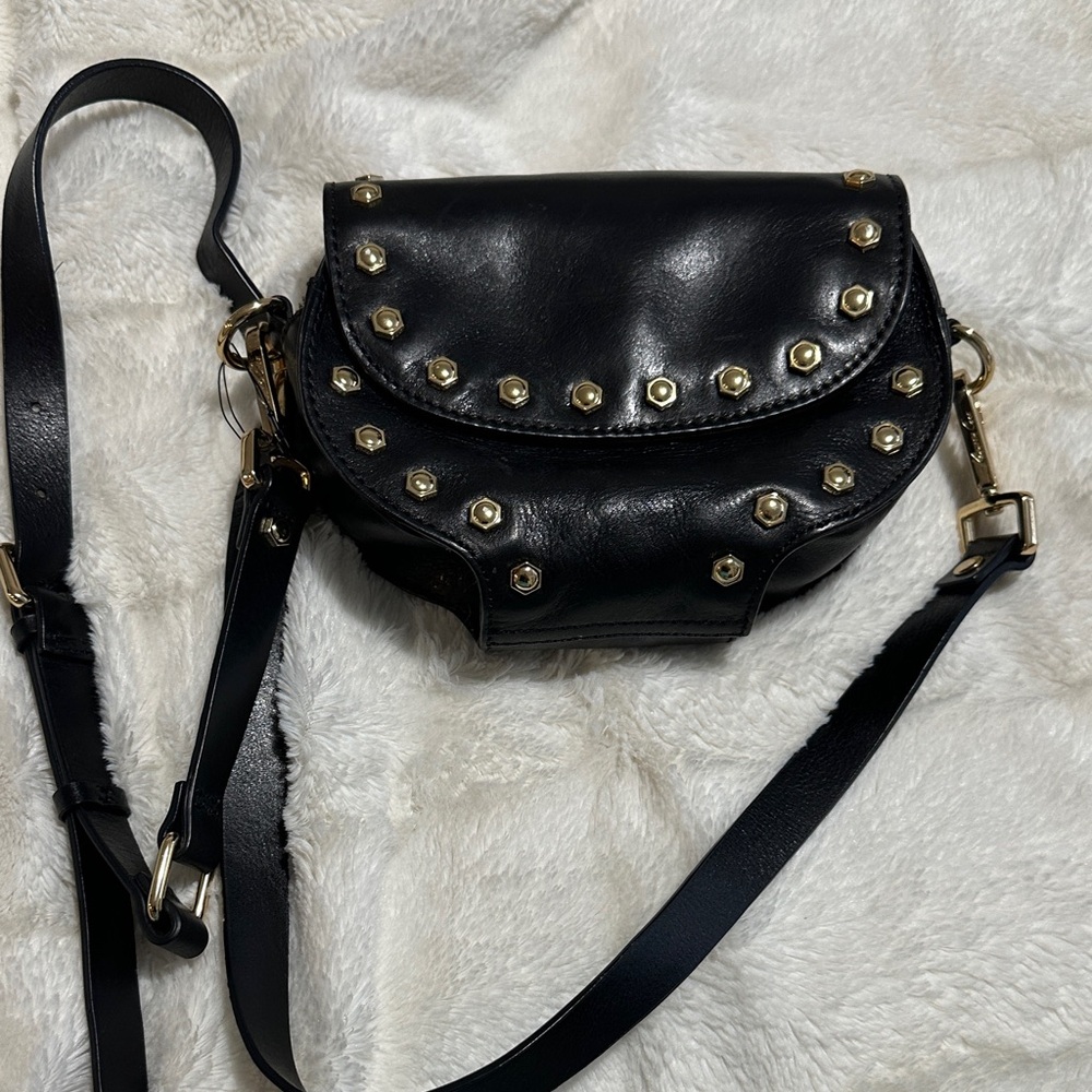 Kenneth Cole New York Black Leather Crossbody with Gold Accents